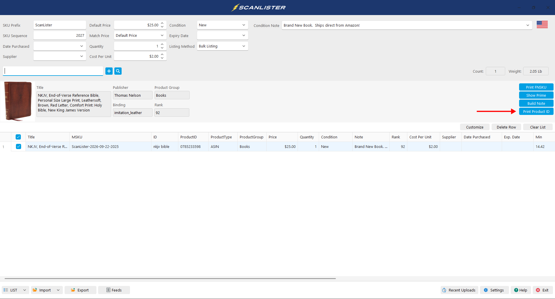 Main Screen - Print Product ID Button Location