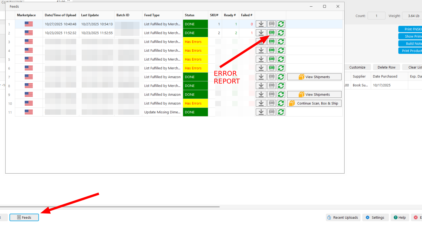 Listings error report location