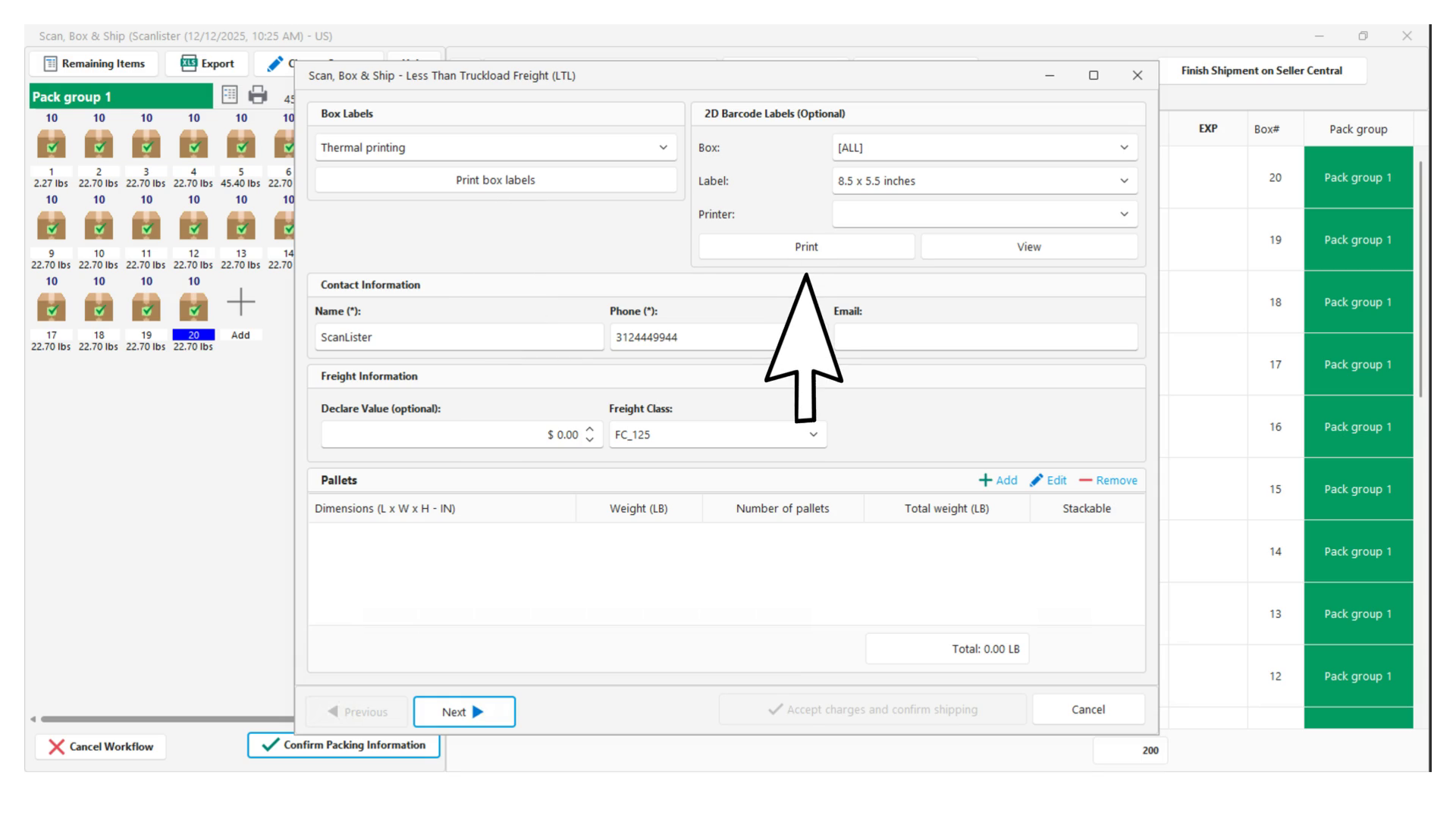 2D box contents labels and contact info