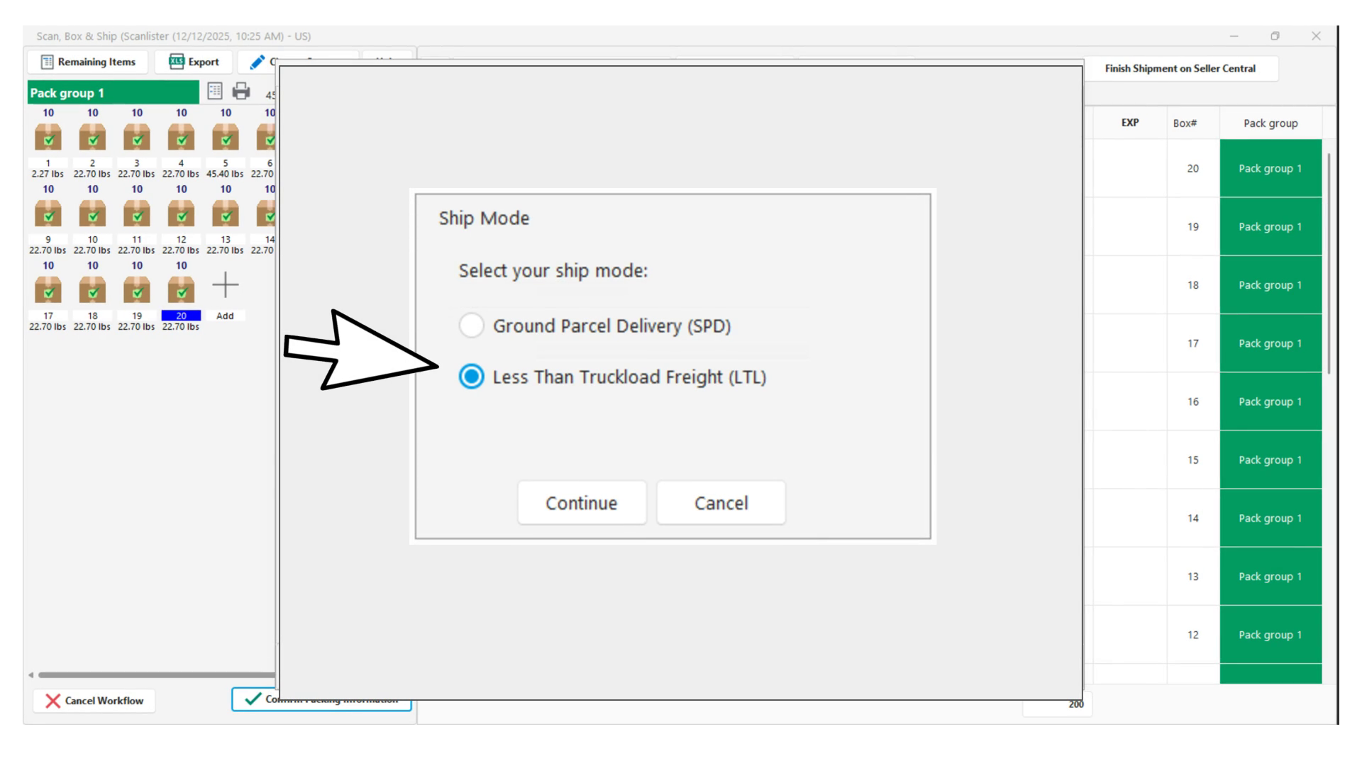 Selecting LTL option