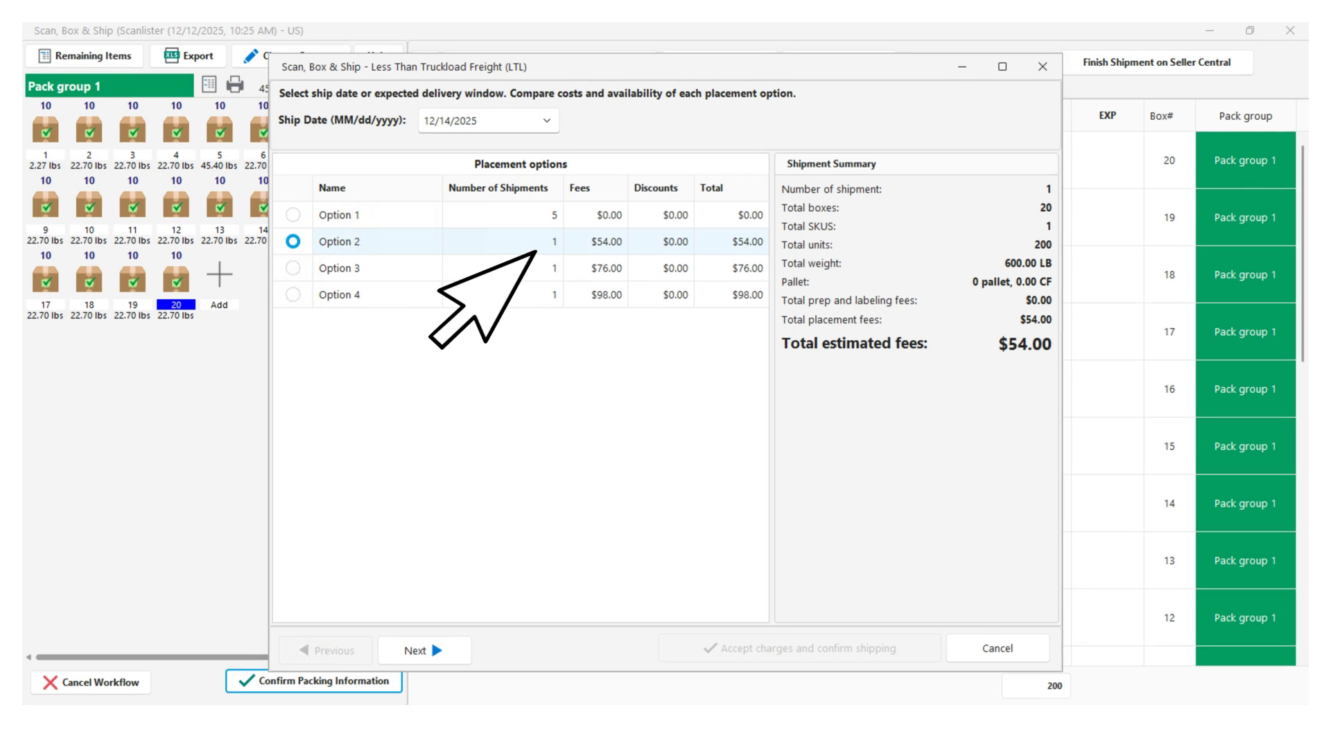 Single shipment option