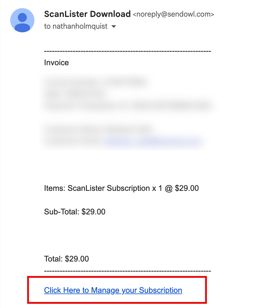 Manage Subscription link example