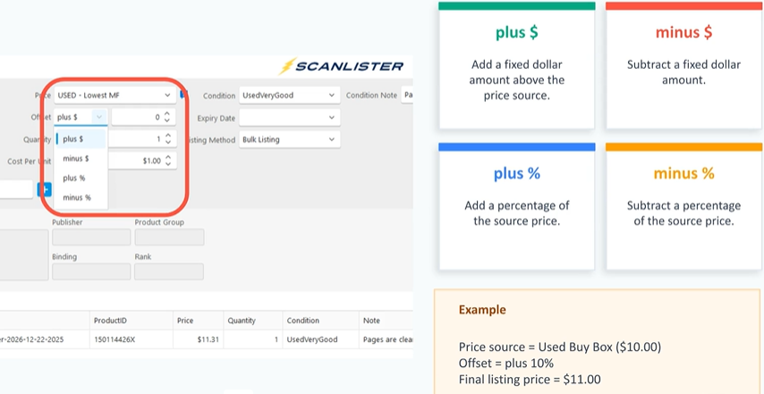 Price Settings on main screen