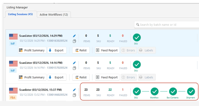 Listing Manager screen